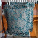D78. Pair of green damask pattern pillows. 